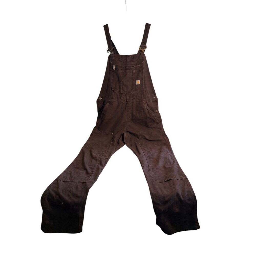 Carhartt Overalls Large Tall 12/14 Dark Brown Canvas Women Rugged Flex Irregular